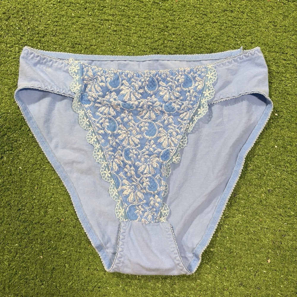 Vintage 90s Rene Rofe High Rise Blue Eyelet Lingerie Intimate Underwear Panties